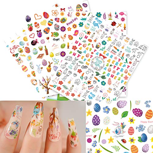 8 Sheets Easter Nail Art Stickers 3D Easter Nail Stickers Cute Bunny Eggs Chick Flower Nail Decals Holiday Easter Nail Designs Charms Easter Nail Decoration For Women Girls Kids Manicure Tips #TOP3