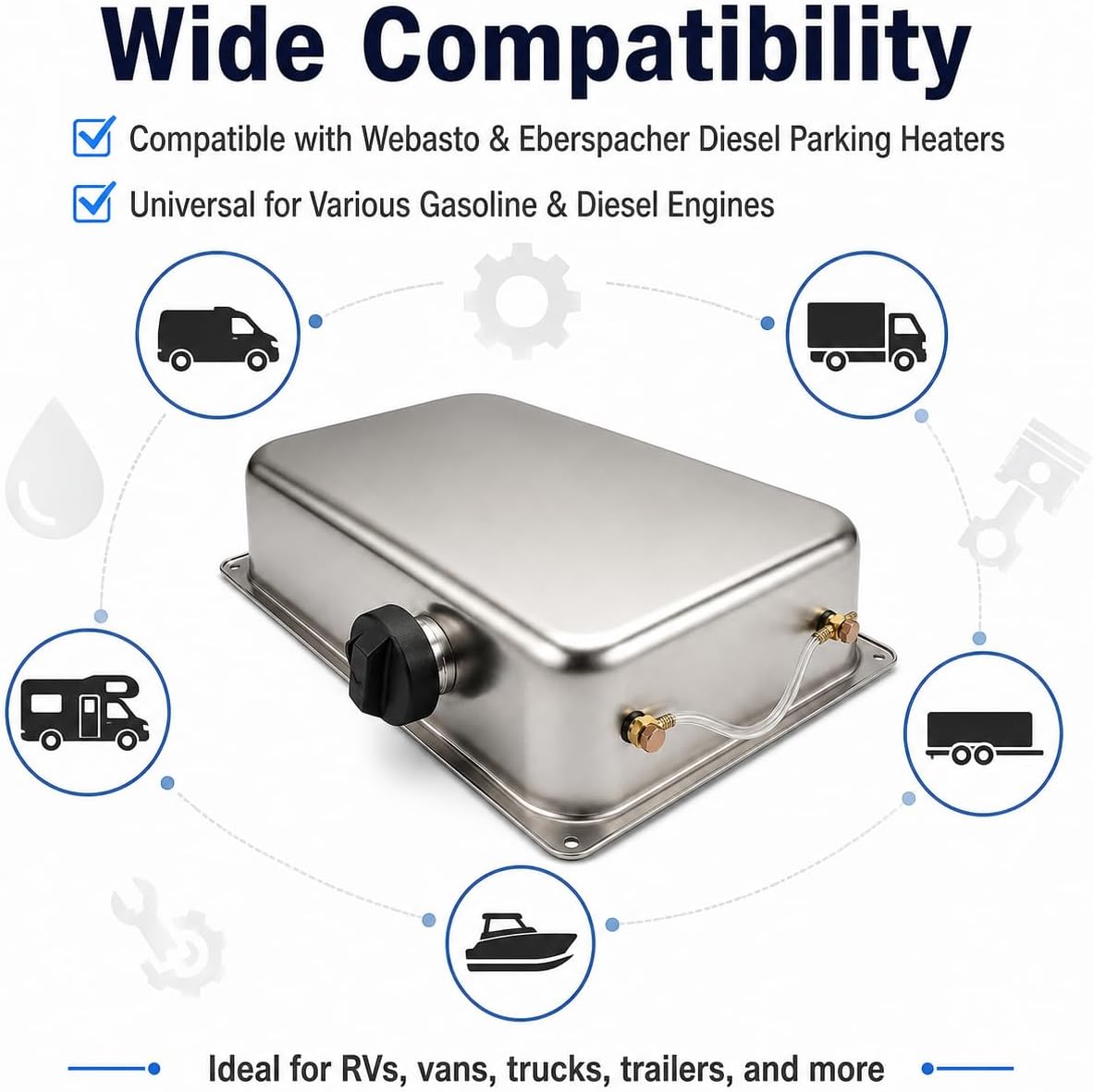 3.85 Gal Stainless Steel Capacity Fuel Gasoline Petrol Tank Compatible with Eberspacher Webasto Diesel Parking Heater Gas Engines