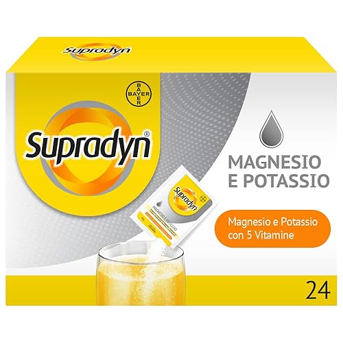 Immagine del prodotto Supradyn Magnesio e Potassio Integratore Multivitaminico con Vitamine B, Vitamina C e Sali Minerali per Stanchezza, Caldo e Sport, 24 Bustine Effervescenti Senza Zucchero, Gusto Arancia
