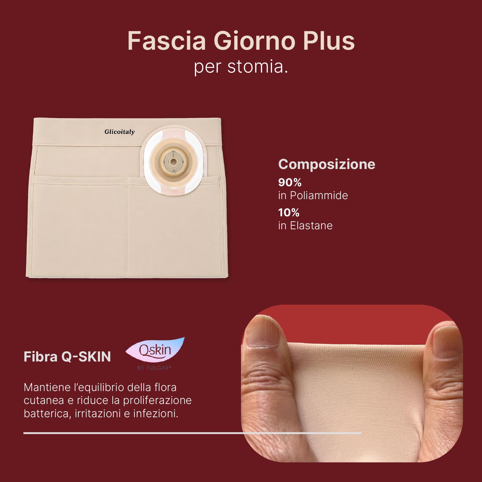 Glico Line Fascia Giorno Plus per Stomia Unisex, Ideale per Giorno e Notte, Tasca Interna per Contenere la Sacca, Made in Italy, Beige, M