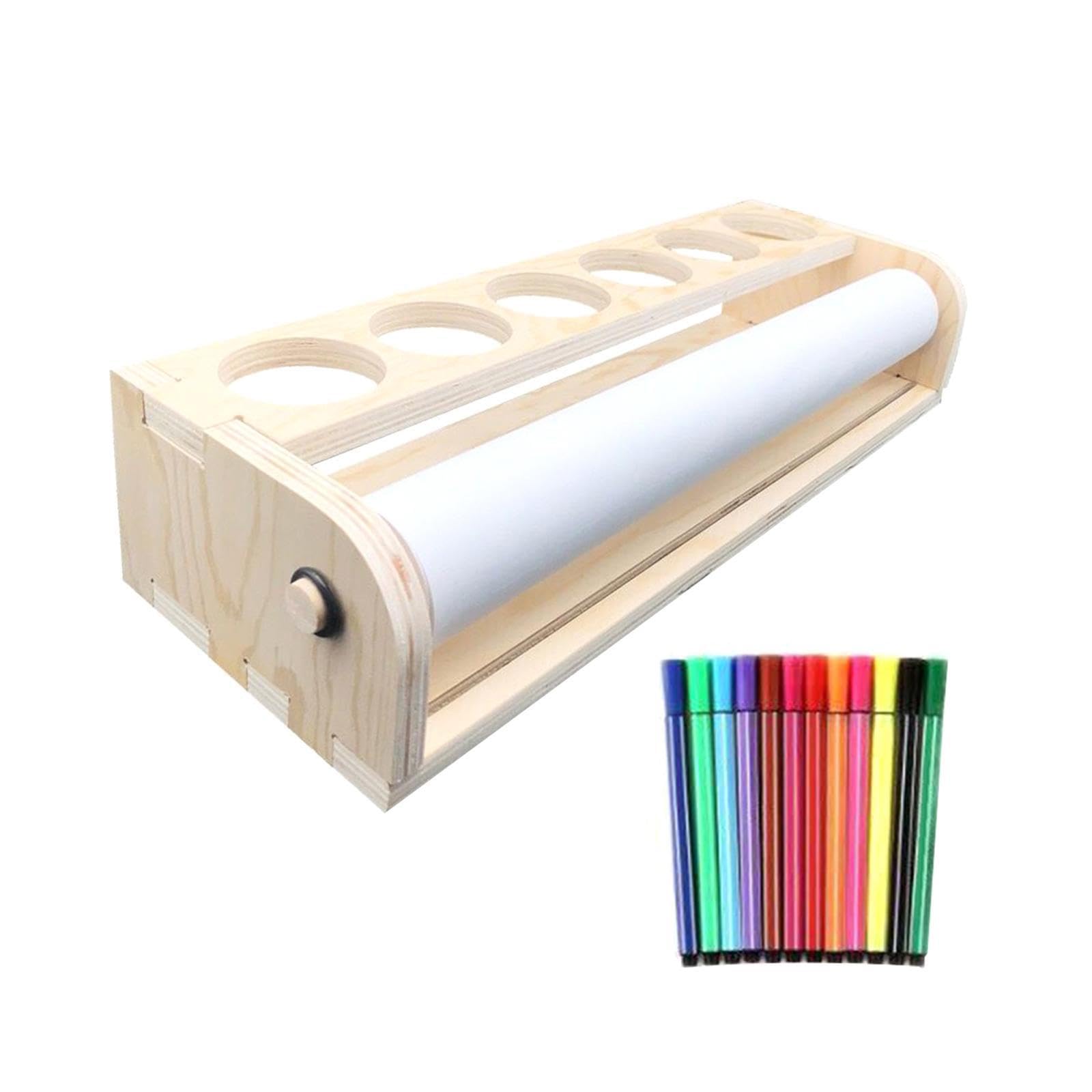 dijiusidy Porta rotolo di carta da disegno per bambini in legno leggero, | montare e con funzionalità di organizzazione, dispenser per rotoli di carta da regalo, per dipingere decorazioni da parete