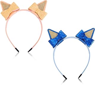2pcs Dog Ears Headband, Glitter Cat Ears Headband with Bow Cute Ears Bow Headband Cat Ears Headband Dog Ears Decoration for Girls Women Halloween Birthday Party