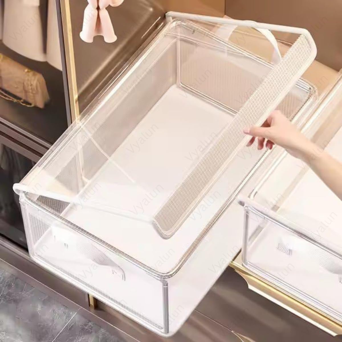 PVC Transparent 26 Liter Storage Basket With Lid and Clothes Organizer Box Steel Frame Wardrobe Foldable Clothes Storage Box-image-14