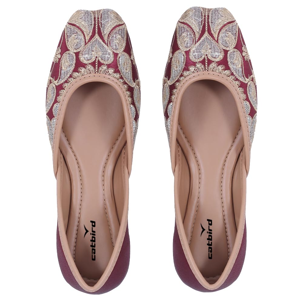 catbird Women Embroidered Ethnic Jutti Slip-On Traditional Punjabi Mojari Flat Comfortable Festive & Wedding Footwear-picture-33