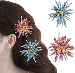 2Pcs Artificial Flower Hair Clip Hawaiian Boho Hair Barrettes Alligator Hairpins Hair Styling Headpieces Flower Hair Accessories for Beach Party Wedding (Pink+Blue)