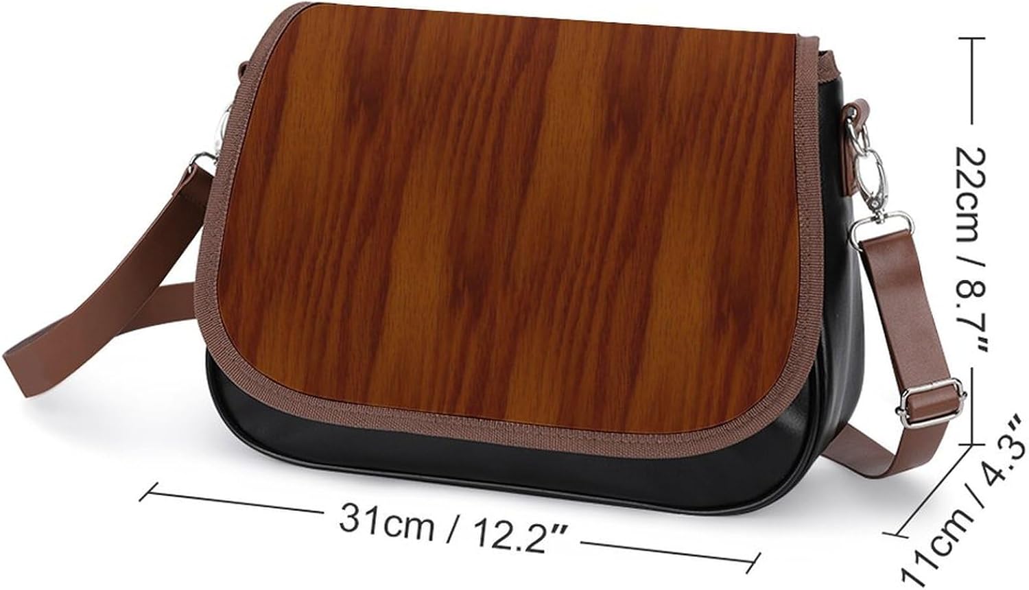 The Look of Warm Oak Wood Grain TextureWomen's Faux Leather Crossbody Bag, Waterproof Wrinkle-Resistant Shoulder Bag with Detachable Strap, Large Capacity Casual Handbag, Fashion Daily Purse for Shopp