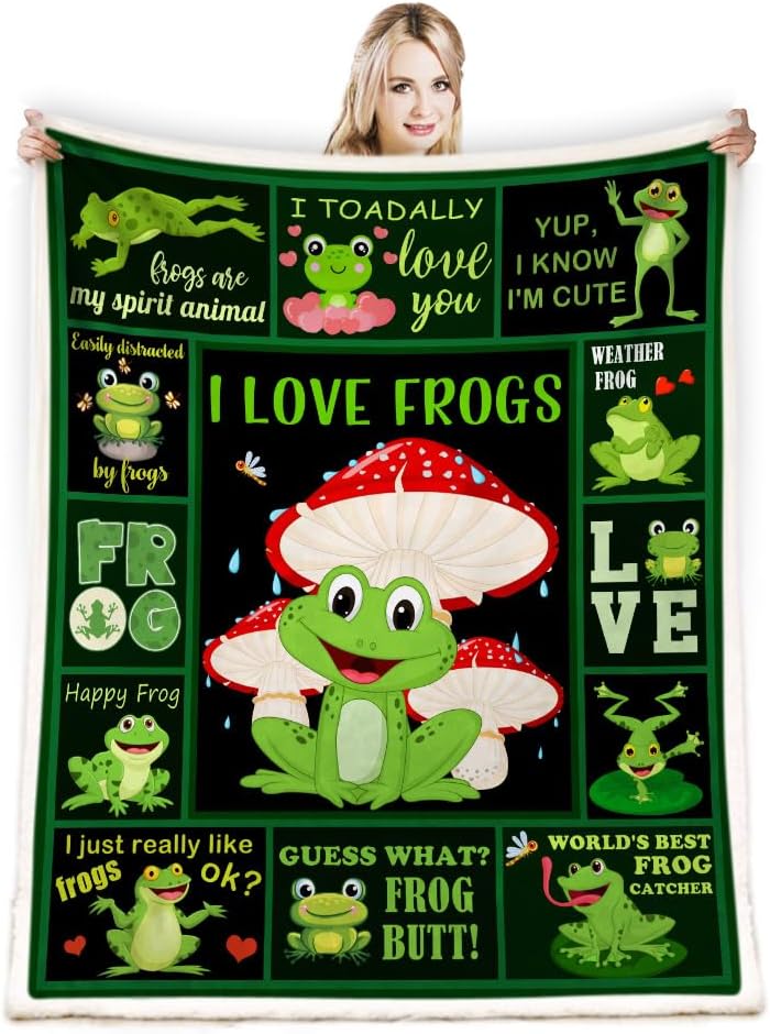 Frog Blanket, Frog Gifts for Girl Women, Frog Gifts for Frog Lovers, Cute Funny Frog Print Fleece Throw Blanket for Childs Adults, Soft Warm Cozy Lightweight Blanket for Couch Bed Home Decor 60"x50" - view 3