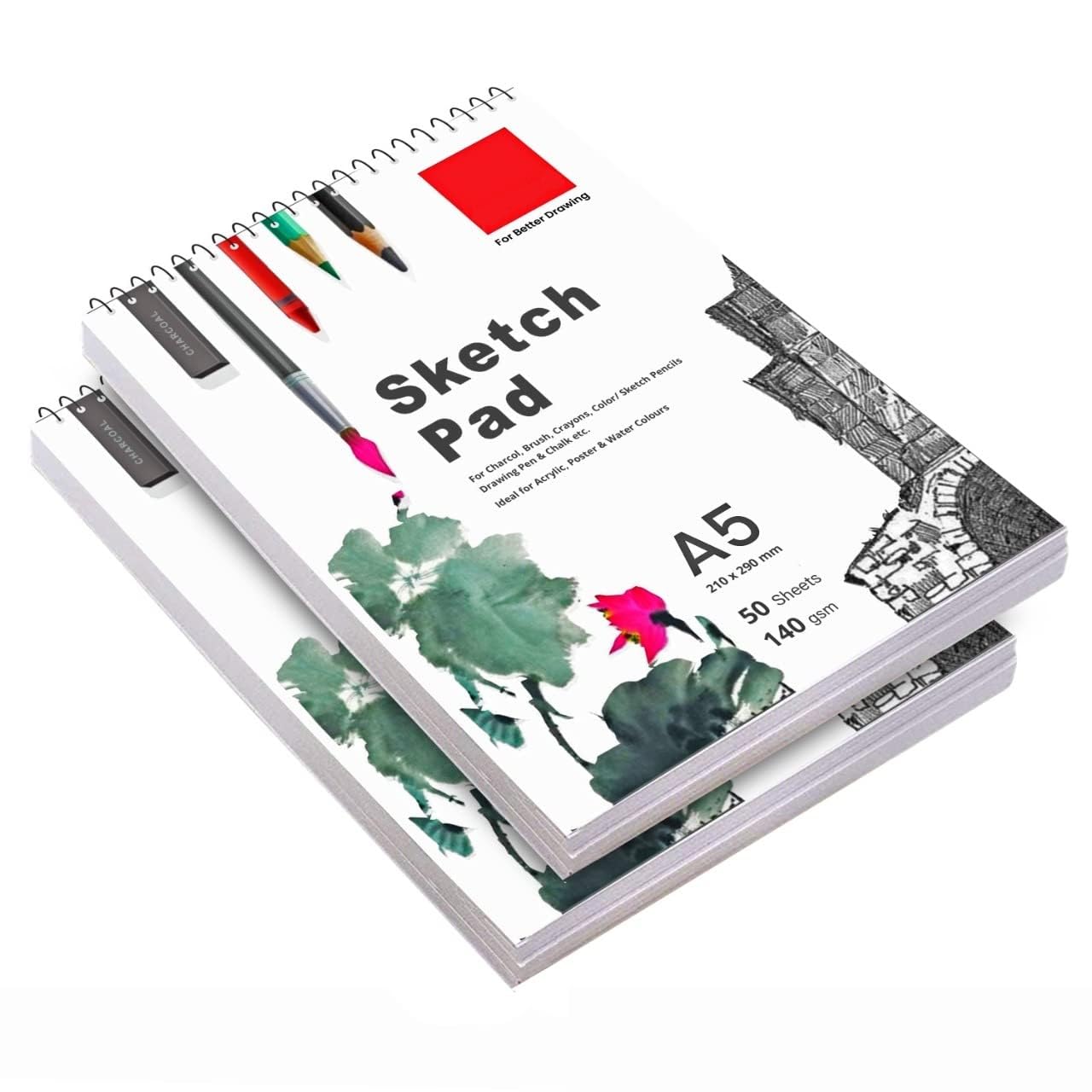 ECLET Acrylic 50 Sheet A5 Sketchbook Pack of 2-5.8 X 8.3 Inch 140 GSM| Top Spiral-Bound Sketchpad for Artists | Sketching and Drawing Acid Free Paper, for Doodling for Professional & Acadmic Use©-image-43
