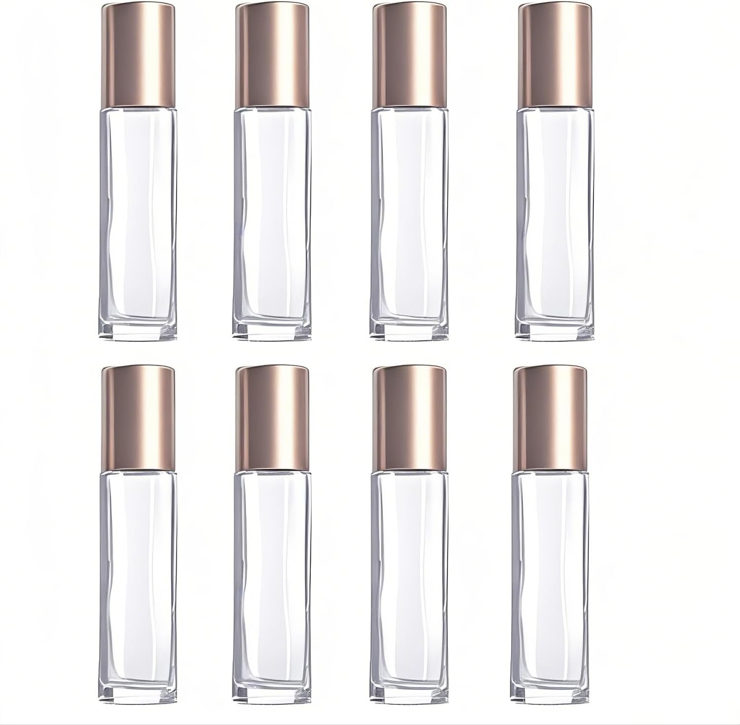 8 Pcs Empty Clear Glass Roller Bottles Refillable Container 10ml Essential Oil Roll On Bottles for Essential Oils with Stainless Steel Roller Balls and Rosegold Caps for Travel