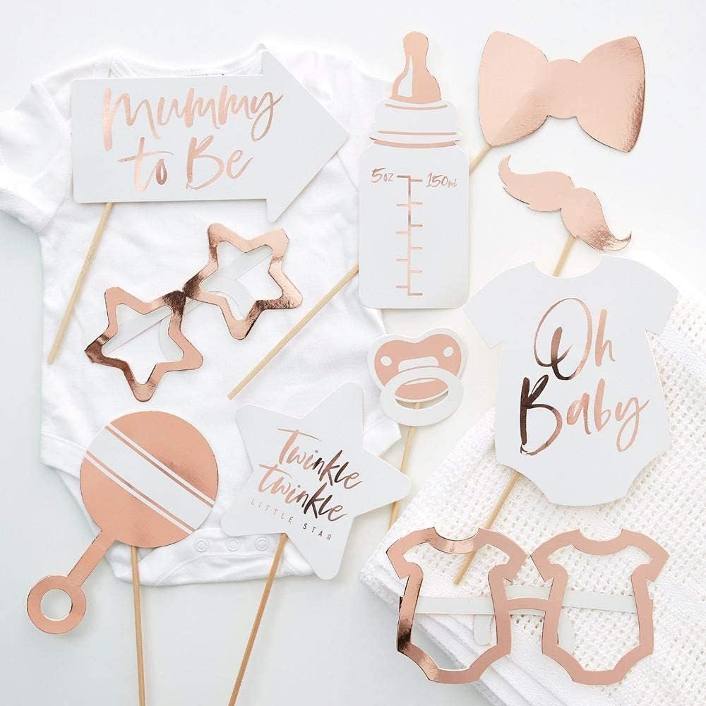 10 pack photo booth props rose gold foil baby shower decorations fun photography backdrop accessories for gender reveal maternity shoot newborn party - الصورة 3