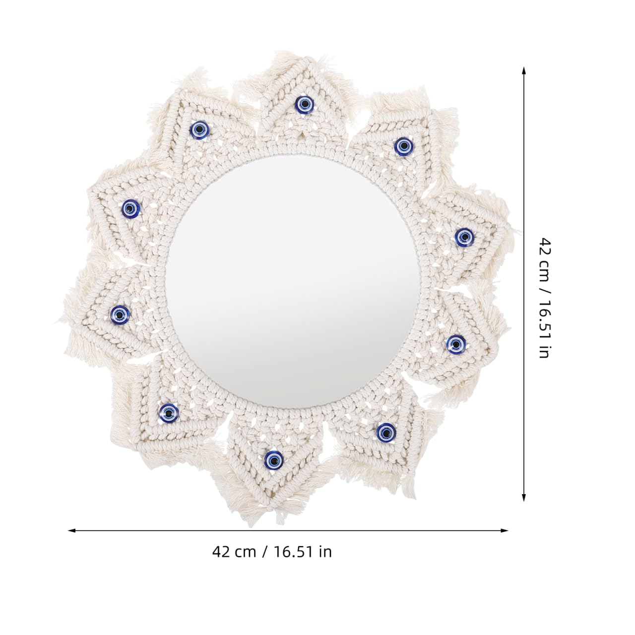 Luxshiny Miroir mural décoratif en macramé - Motif mauvais œil - Décoration murale pour chambre d'enfant, chambre à coucher, salon
