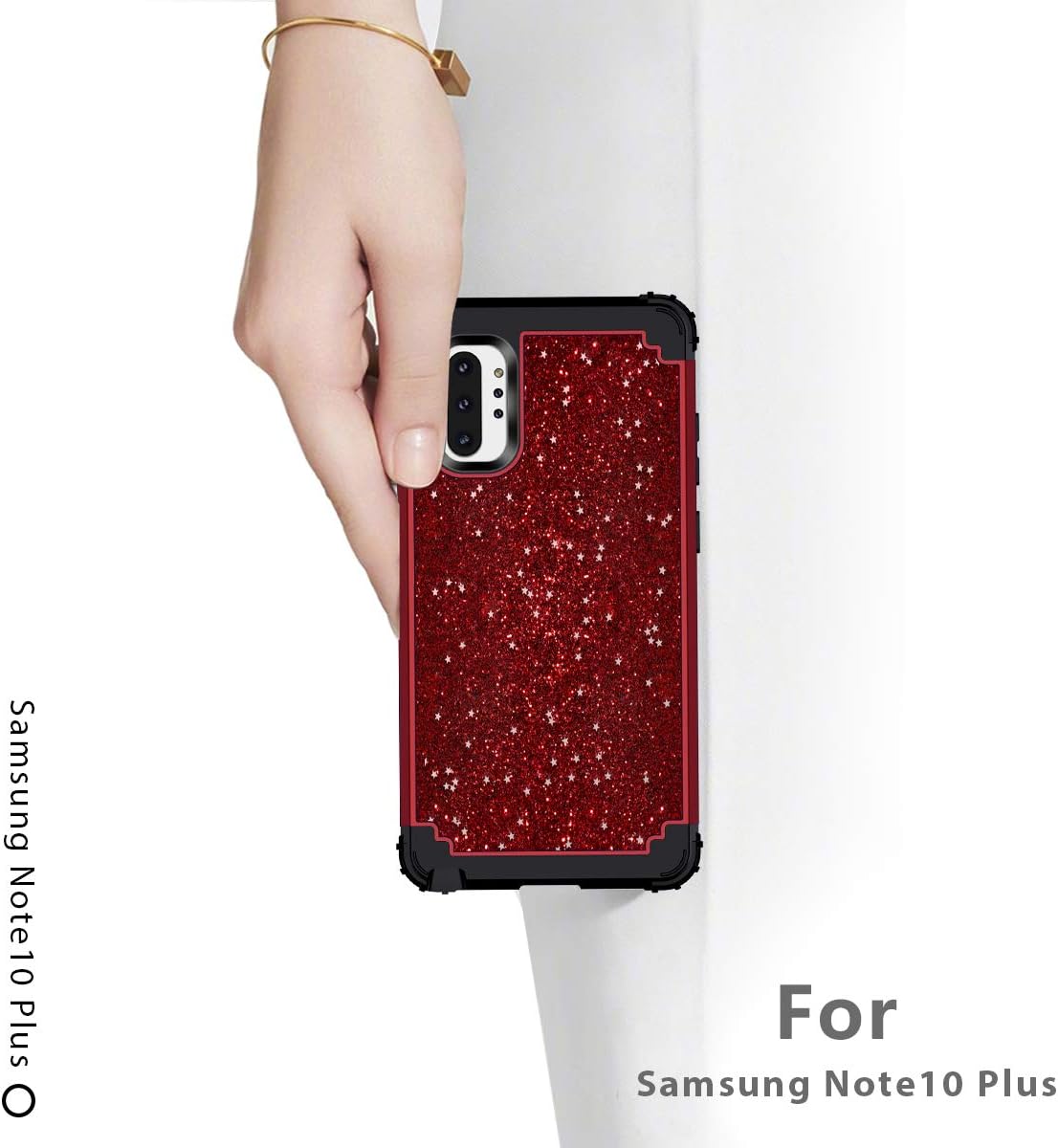Hekodonk for Galaxy Note 10+ Plus Case, Heavy Duty Shockproof Protection Hard Plastic+Silicone Rubber Hybrid Protective Case for Samsung Galaxy Note 10+ Plus Bling Red