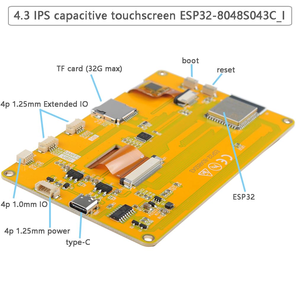 DIYmalls 4.3 "Pollici ESP32-S3 Display IPS ESP32-8048S043C-I Capacitivo Touch Screen TFT LCD Modulo 800x480 ESP32-S3 Scheda di Sviluppo per Arduino IDE