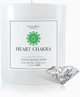 Foreverwick Heart Chakra Candle | Scented Candle with Jasmine Scent | Green Aveturine Crystal Candle | Chakra Healing, Sage Cleansing & Meditation Candle | 14 oz Organic Candle