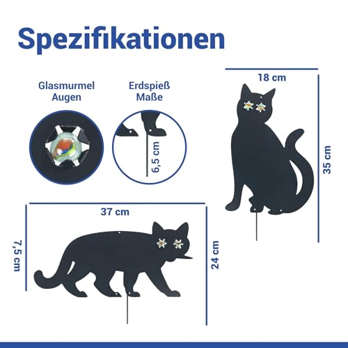 WENKO Maximex Vogelschreck Mod. Katzen 2er Set zur Vertreibung ungebetener Gäste im Garten aus schwarz lackiertem Metall mit funkelnden Murmel-Augen Maße 37 x 24 cm