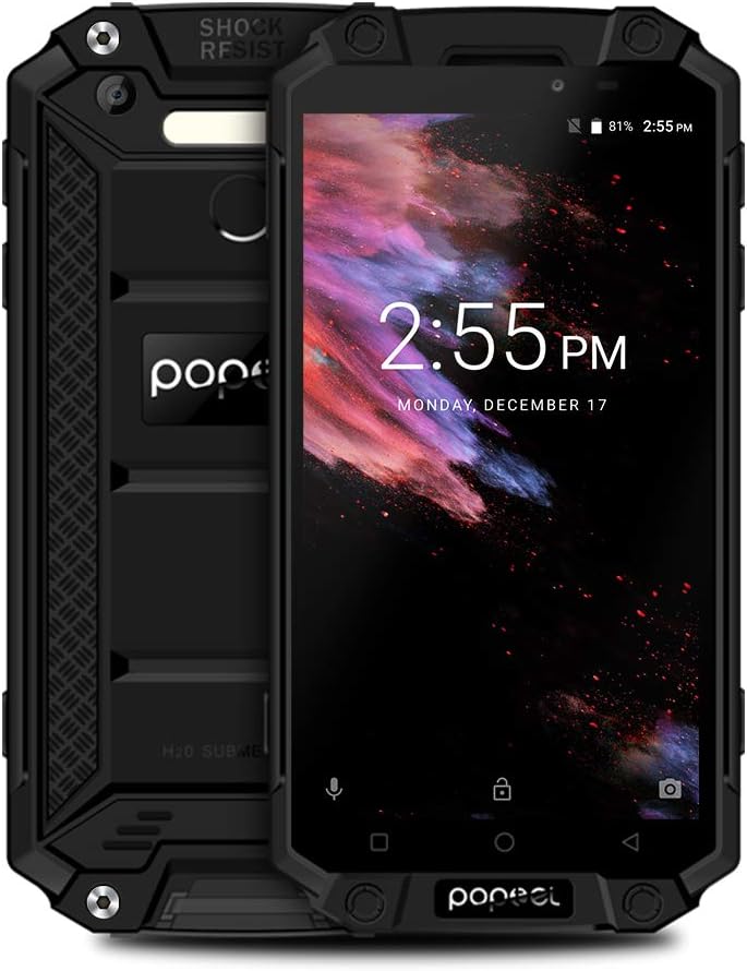 Rugged Smartphone Unlocked,POPTEL P9000MAX IP68 Waterproof Rugged Cell Phone Unlocked 4G with 4GB/64GB,5.5inch 9000mAh,Dual SIM Dual Camera with NFC/OTG/GPS Outdoor Smartphones (Black)