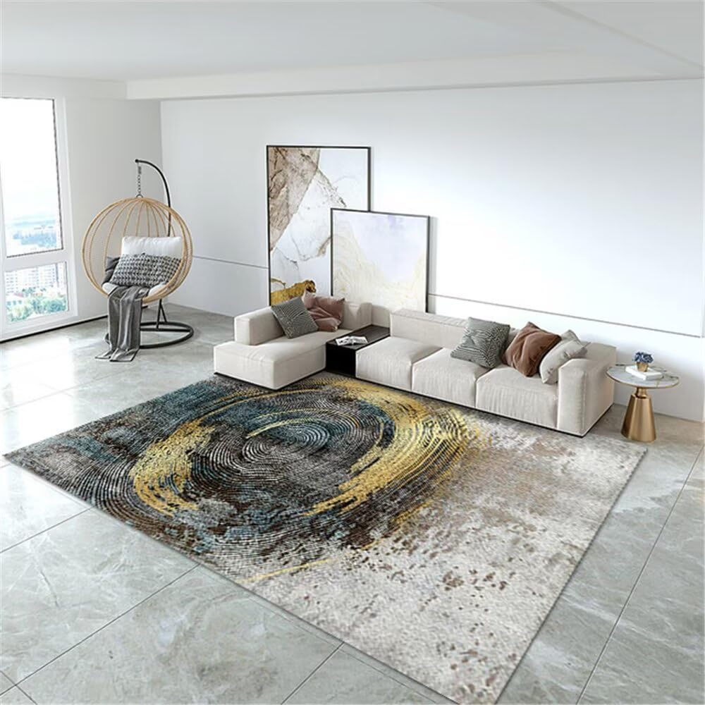 Tapis de salon abstrait gris et jaune court velours 160x200cm pour chambre