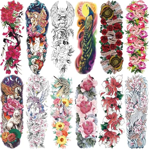 Image of Aresvns 12 Sheets Spring Flowers Temporary Tattoo Sleeves for Women Girls