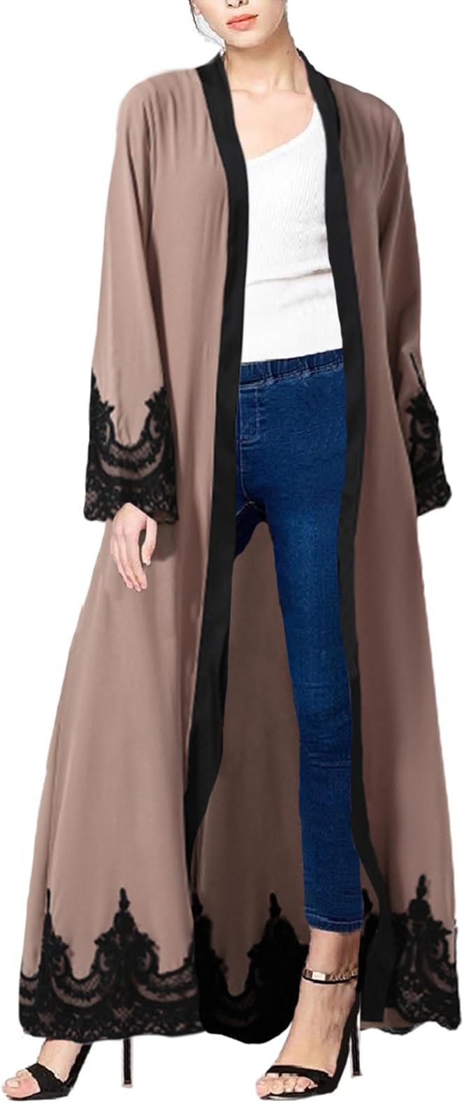 Embroidered Women Open Abaya Muslim Dress Islamic Cardigan Dubai Kaftan Robe