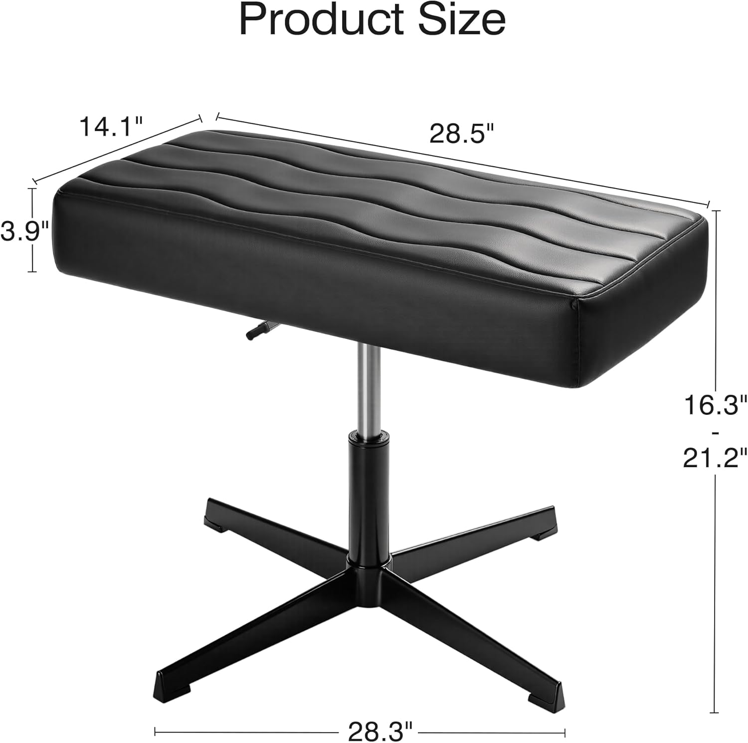 VECELO Under Desk Footrest, PU Ergonomic Foot Rest with Comfort Padding, Height Adjustable for Relieving Leg Pain, Stiffness, Black - Image 2