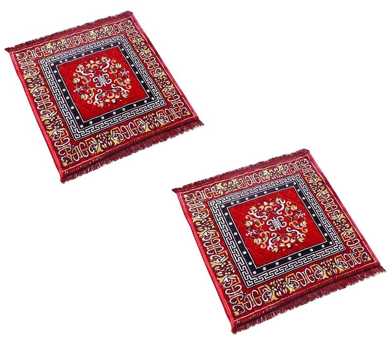 Pooja Asan for Sitting | Asana for Puja for Sitting | Soft & Comfortable | Meditation Prayer Carpet Mat | Traditional Prayer Mat | Velvet Asan for Mandir | Laal Aasan | Pack of 2-image-34