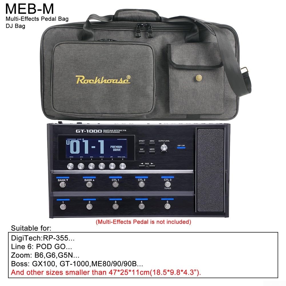 Pedalboard-Tasche – robuster Oxford-Stoff für Gitarreneffekte (36/49/58 cm) – verschiedene Größen mit Zubehör-Aufbewahrung (schwarz)(M)