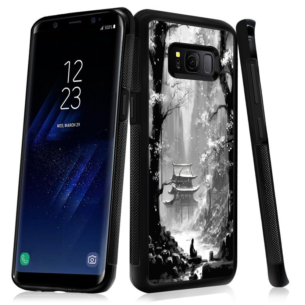 DAFEIPhone Case Compatible with Samsung Galaxy S8 Plus Sakura Designer Art085 Black Frame Shockproof and Slim Rubber TPU Material with Uniqe Design
