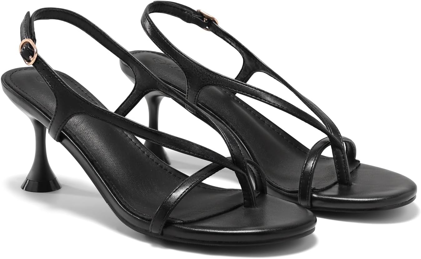 Coutgo Womens Slingback Kitten Heels Flip Flop Open Toe Thong Sandals Ankle Strap Summer Dress Shoes