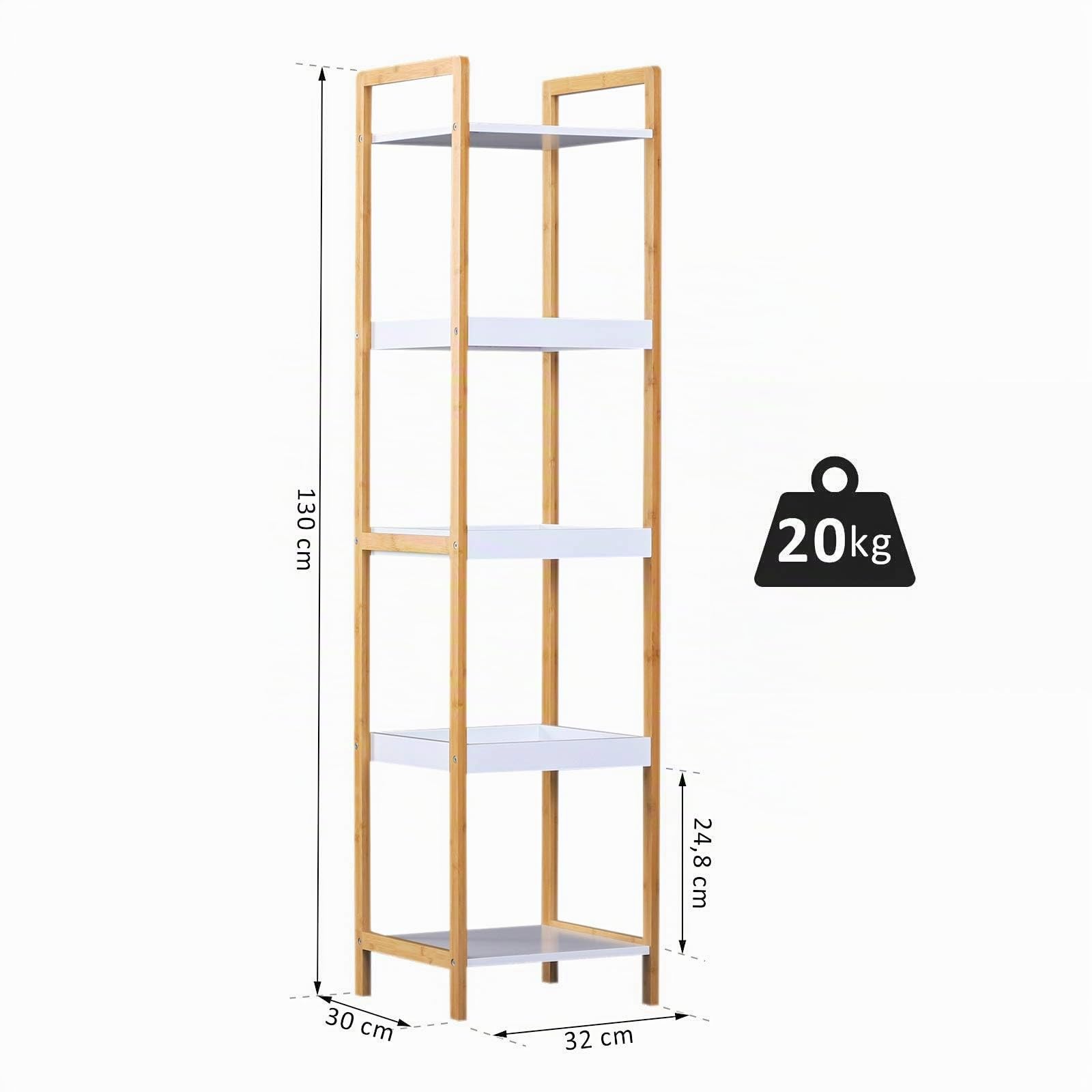 HOMCOM Etagère en Bambou de Salle de Bain 30cm32 x30 x130 cm Beige Blanc