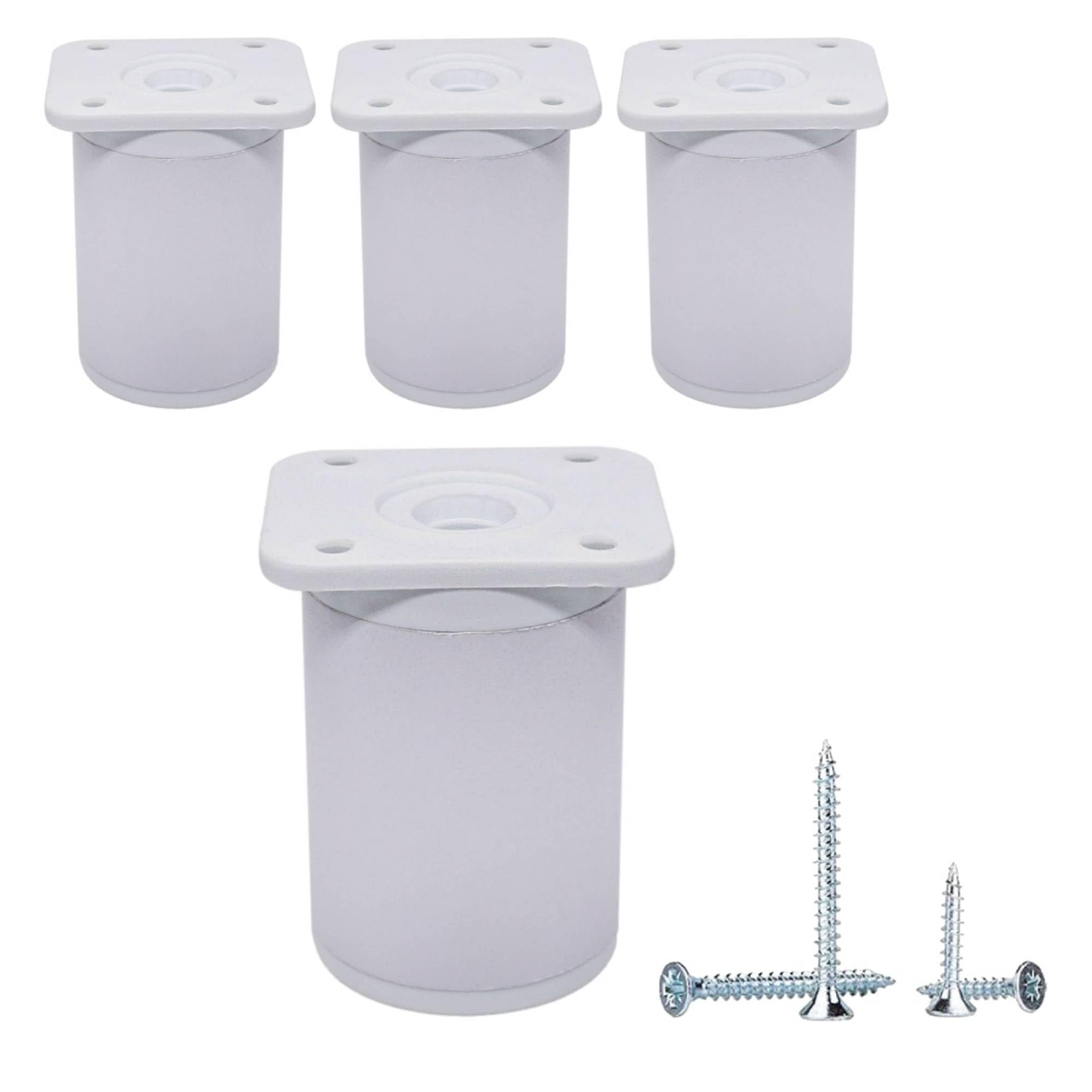 SKIR'CO 4 pcs, Height Adjustable White Furniture Legs, Height 6 cm, Diameter 4 cm, Aluminium Round Furniture Feet, Screws Included