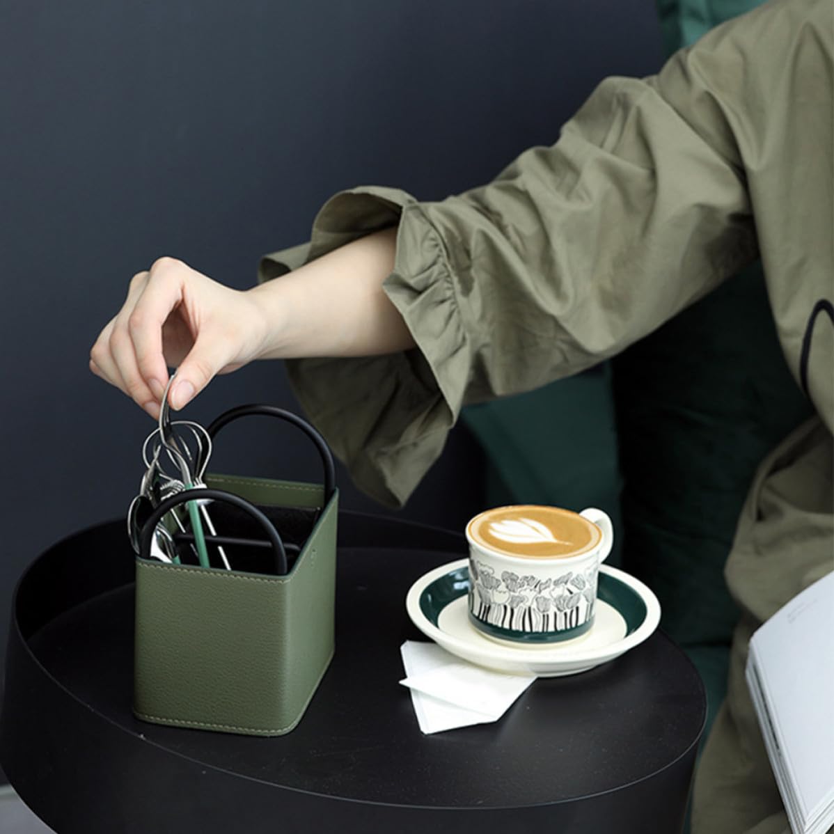 Caja para Mando a Distancia, Cesta de Escritorio de Pu E Hierro, Verde, Organizador de Artículos Diversos para Tocador y Mesa