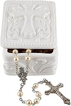Autom White Porcelain Cross Rosary Jewelry Box (Rectangle)