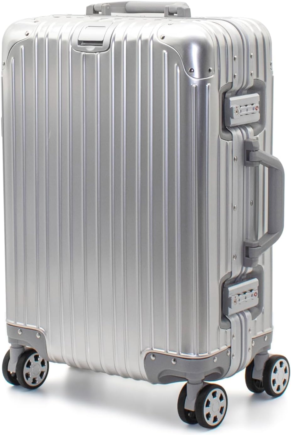 Gabbiano All-Aluminum Luggage Zipperless Suitcase (20” Carry-On) – Aluminum-Magnesium Hardside Spinner with TSA Latch Locks, 22x14x9 (Silver, Carry-On 20")