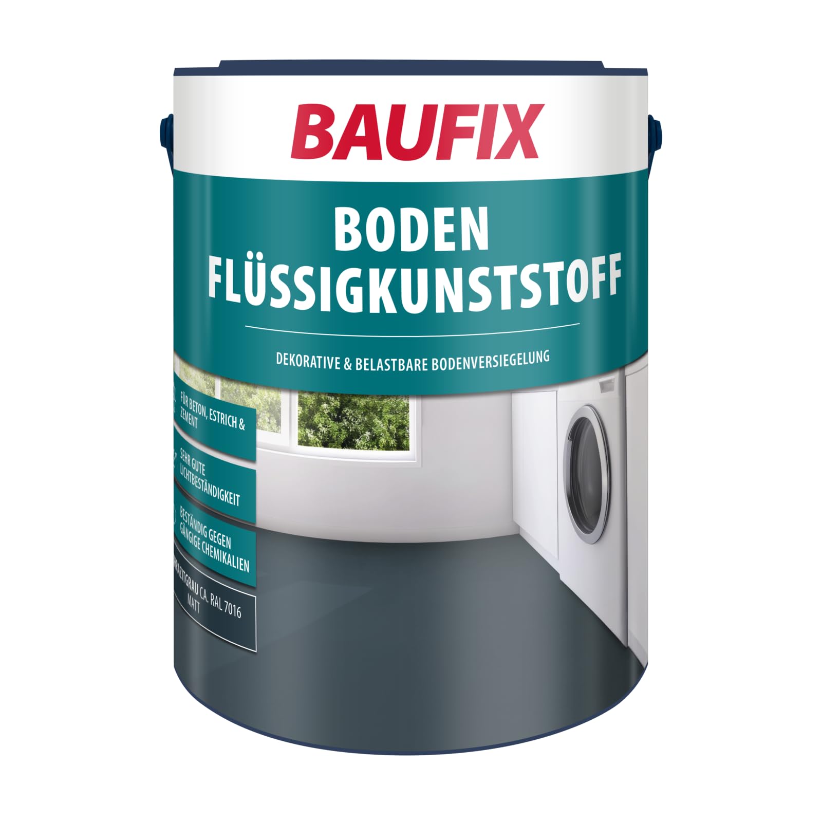 BAUFIX Pavimento in plastica liquida grigio antracite opaca, 5 litri, vernice per calcestruzzo e pavimento, vernice per calcestruzzo traspirante per interni ed esterni, per calcestruzzo/massetto