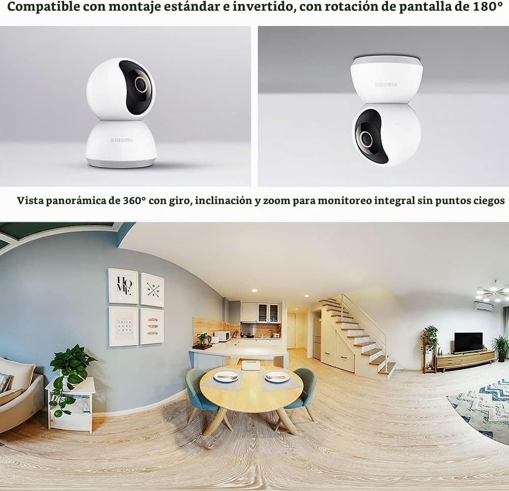 Xiaomi Smart Camera C300 | Cámara de vigilancia Interior con WiFi 360º | Cámara de Seguridad sin Cable con Resolución 2K | Cámara para Interior con Detección del Movimiento y Visión Nocturna