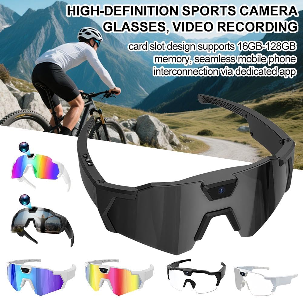 4K HD Action Camera Occhiali da sole Smart Video Registrazione con Audio/Bluetooth, Naselli in Silicone Antiscivolo, Include Scheda 32GB per Sport e Attività