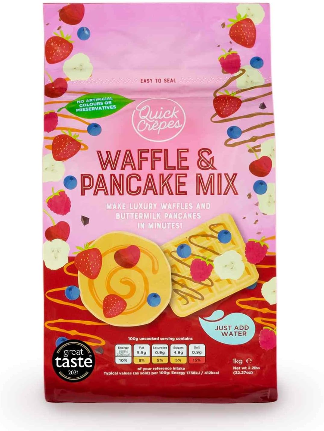 Award-Winning Luxury Waffle & Pancake Mix - 1kg Resealable Bag - just add Water to make crispy Belgian-style Waffles and fluffy American Buttermilk Pancakes