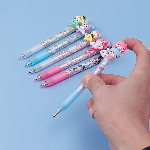 Miniatura 4 de G-Ahora 6 bolígrafos de gel de anime Kitty de tinta negra de dibujos animados de 0.020 in, suministros escolares para niñas (A, con 10 recambios de