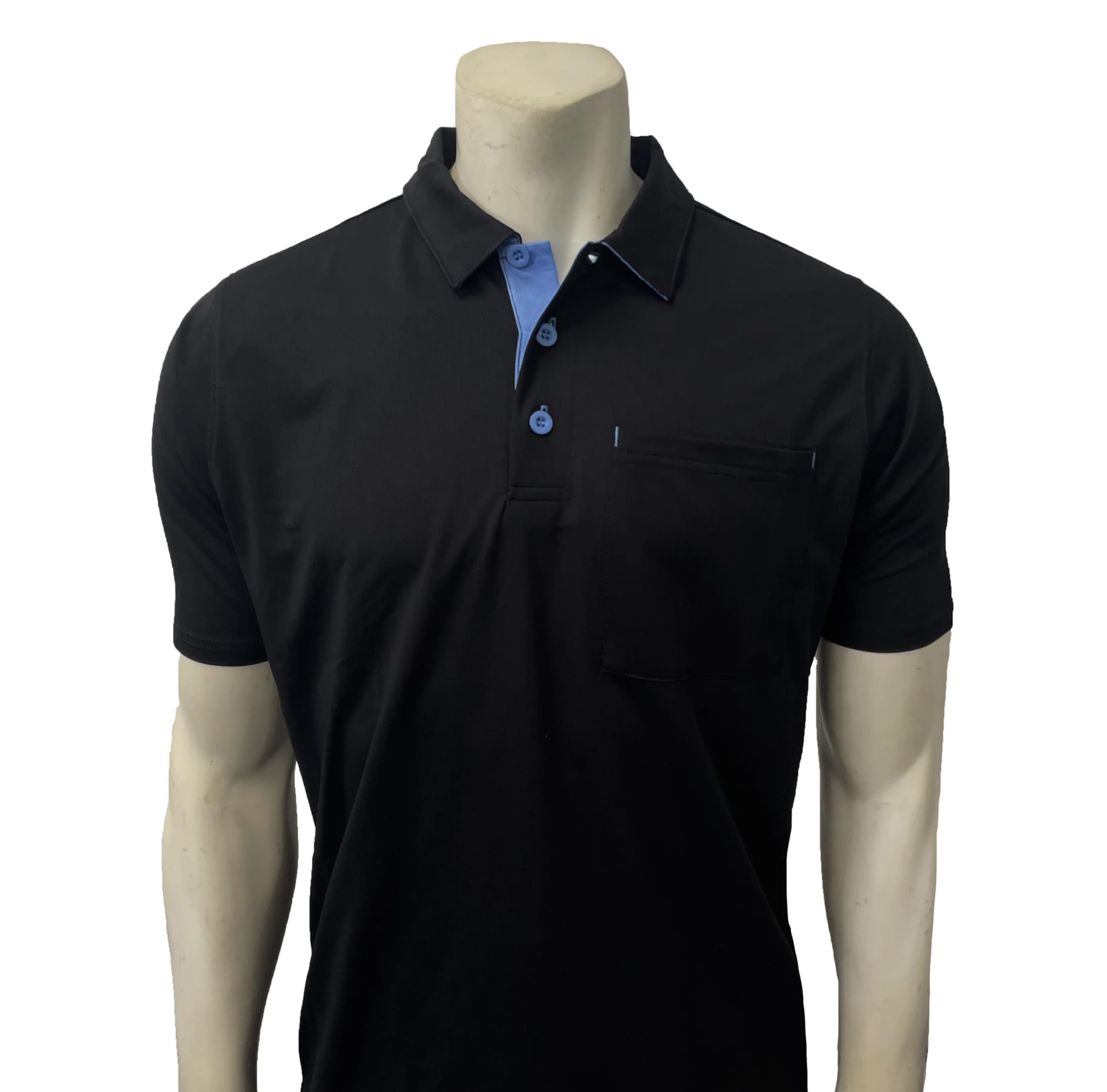 Smitty | BBS-349 Major League Style Short Sleeve Umpire Shirt Side Panels | Fits Chest Protector | Baseball Softball Umpire (Medium, Black w/Blue)