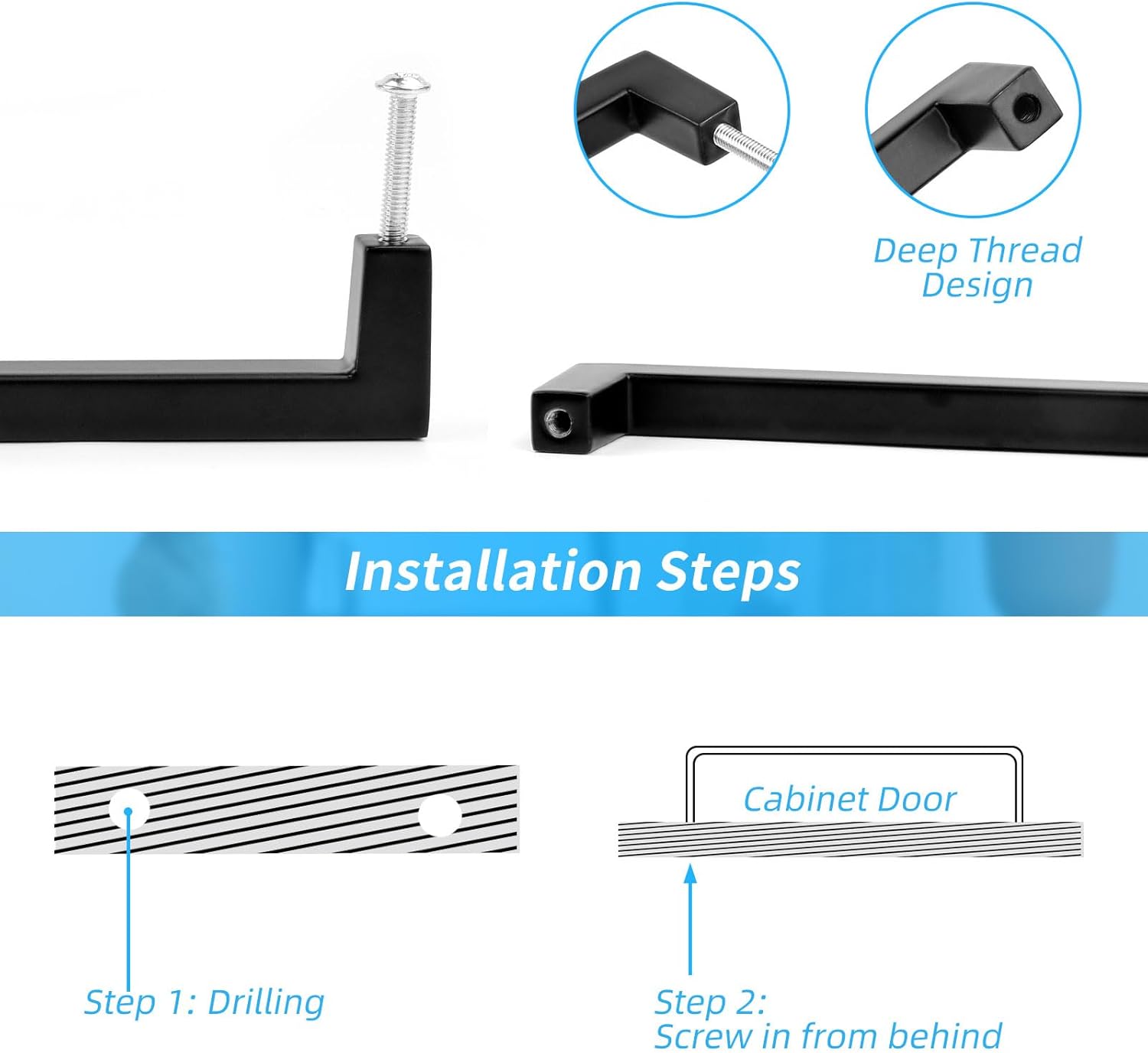 TUFA 10 Piece Black Cabinet Handle 160 mm Distance Distance Black Stainless Steel Kitchen Handle Furniture Handles for Cupboards Door Kitchen Furniture + 4 Self-Adhesive Handles