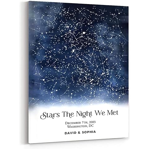 GABITA Personalized Wall Art for Couples, Anniversary Canvas for Couple Parent Grandparent, Stars The Night We Met Canvas Poster, Night Sky Map By Date & Location for Anniversary Keepsake