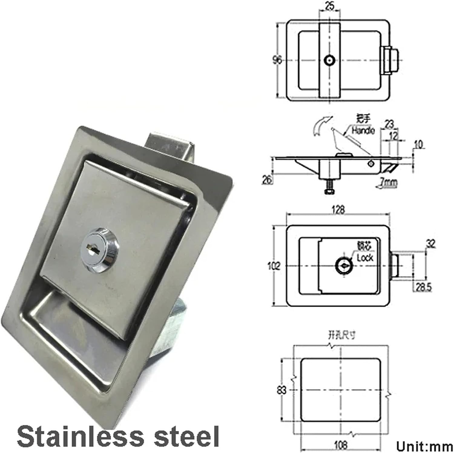 Square Cabinet Door Lock with Key Or Not for Electronical Box Car Truck Trunk Pickup Bus Accessories MS215 G 1Pcs(Stainless with Key)
