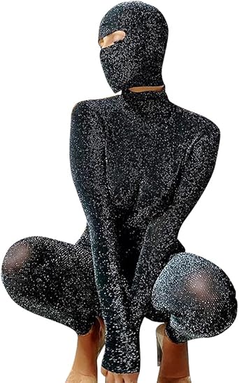 One Piece Jumpsuit Long Sleeve Jumpsuit For Women Black Bodysuit Women Jumpsuit Back Hollow With Mask
