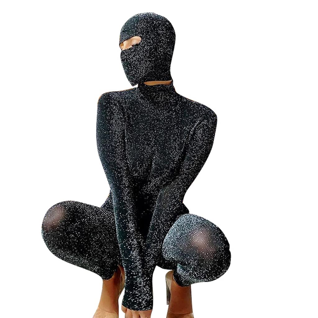 NIFTRIRYOne Piece Jumpsuit Long Sleeve Jumpsuit For Women Black Bodysuit Women Jumpsuit Back Hollow With Mask
