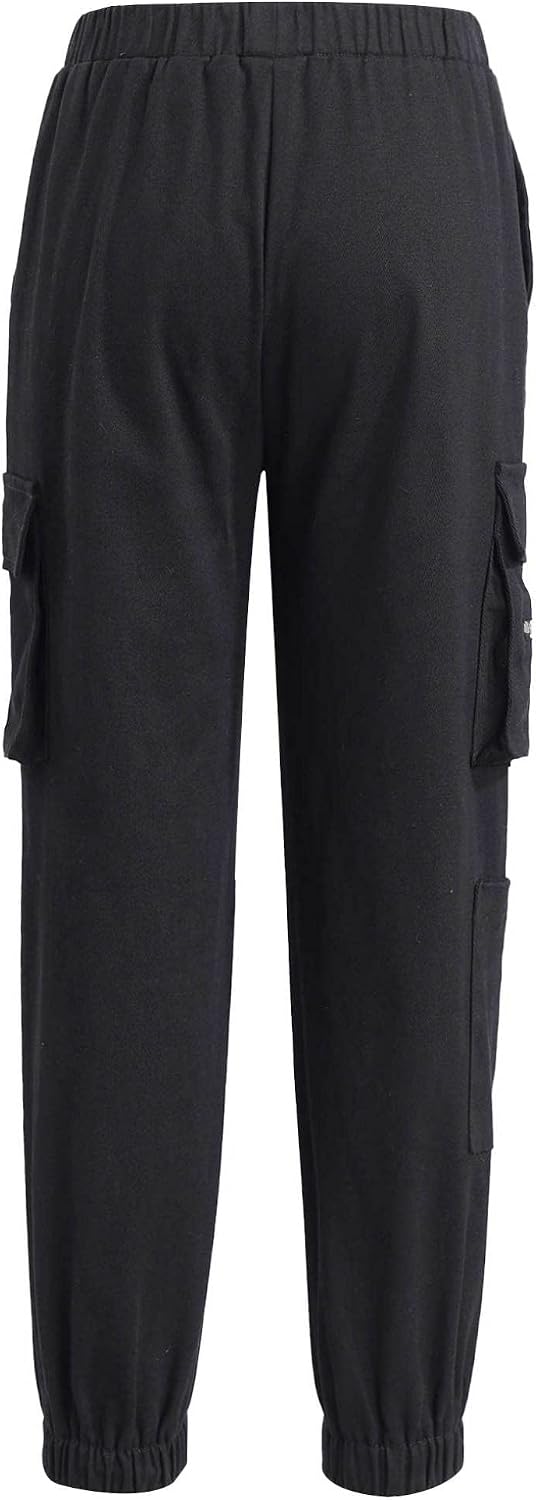 Oyolan Kids Girls Cargo Pants Casual Kids Joggers Elastic Waist Pull On Outdoor Camping Hiking Baggy Trousers