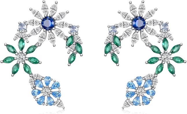 Flower Stud Earrings 925 Sterling Silver Colored Gemstone Earrings for Women Her