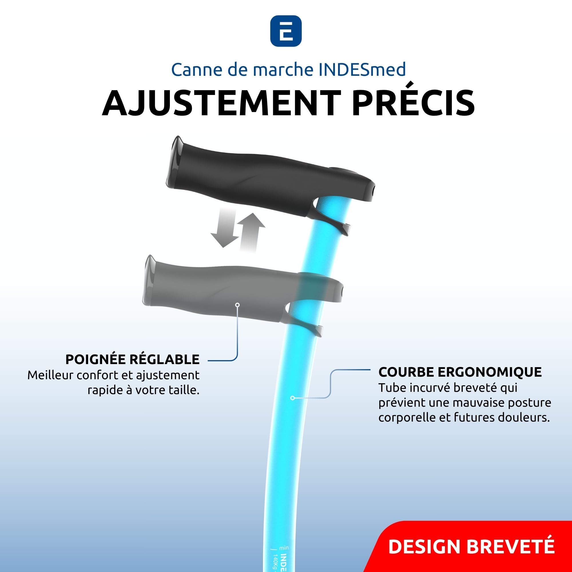 Canne de Marche Légère 100% Aluminium Aérospatial, Ergonomique, Bleu, S