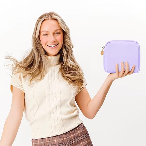 Miniatura 5 de SOIDRAM Pequeña bolsa de viaje de maquillaje, Organizador de artículos de tocador púrpura, Bolsas de cremallera Preppy cosméticos de nylon, Trébol