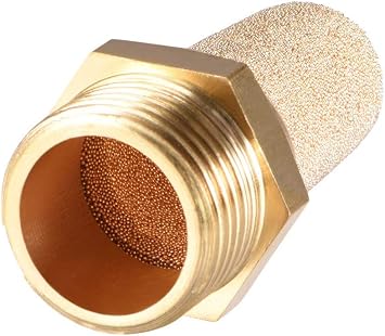 5Pcs Brass Air Pneumatic Mufflers 3/8 Male Thread Hex Sintered Bronze Exhaust Muffler Silencer (Pack of 5 with 1 Teflon Tape)
