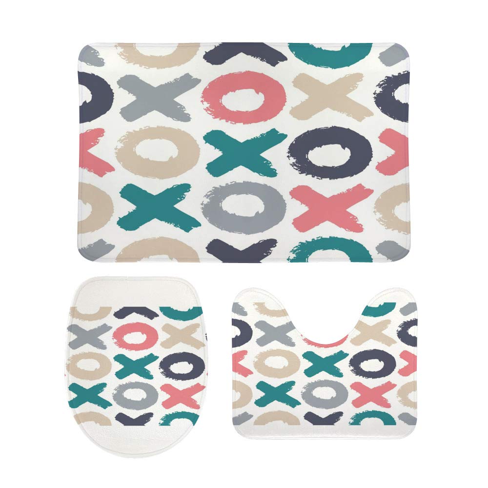 Ensemble de tapis de salle de bain 3 pièces avec motif XO hipster et contour WC